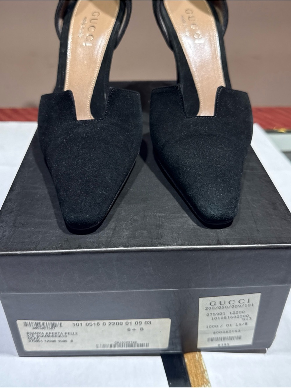 GUCCI Slip On Pumps Heel Leather/Suede Black  US 6.5
